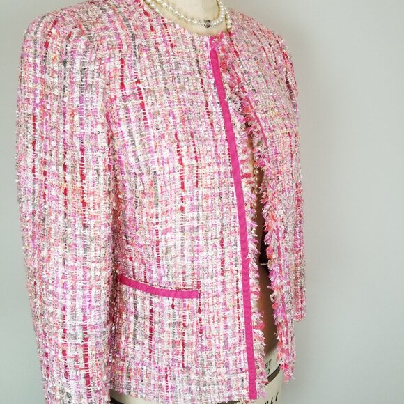 Tahari Arthur Levine Pink Tweed Boucle Sparkle Jacket Ladies Size 2 Petite - Picture 8 of 10